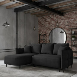 Sycylia Modern Corner Sofa Bed With Storage Wooden Frame Pine Slats Chipboard Hdf Freestanding 244X165Cm Black Left