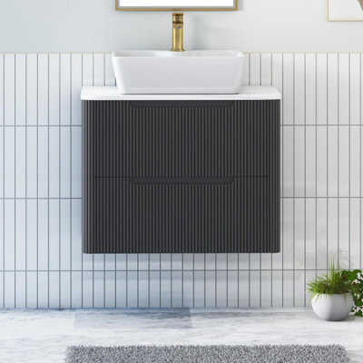 Royal Bathrooms Avenza 800mm Matt Obsidian Black Wall Hung Bathroom Countertop Vanity Unit 2 Drawer With Cube Basin - image 1