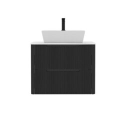 Royal Bathrooms Avenza 800mm Matt Obsidian Black Wall Hung Bathroom Countertop Vanity Unit 2 Drawer With Cube Basin - thumbnail 6
