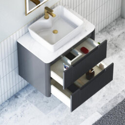 Royal Bathrooms Avenza 800mm Matt Obsidian Black Wall Hung Bathroom Countertop Vanity Unit 2 Drawer With Cube Basin - thumbnail 5