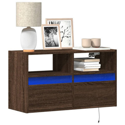 Berkfield Tv Wall Cabinet With Led Lights Brown Oak 80X31X45 Cm - image 1