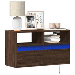 Berkfield Tv Wall Cabinet With Led Lights Brown Oak 80X31X45 Cm - thumbnail 1