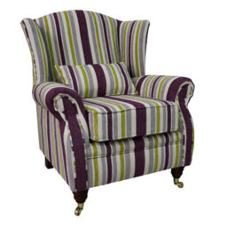 Wing Chair Handmade Fireside High Back Armchair Justin Stripe Lilac Real Fabric