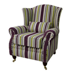 Wing Chair Handmade Fireside High Back Armchair Justin Stripe Lilac Real Fabric - thumbnail 3