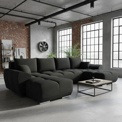 Logo U Shaped Corner Sofa Bed With Storage Reversible Graphite Velvet Upholstery Modern Design - image 1
