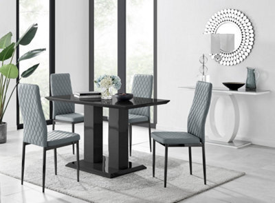 Furniturebox Imperia 4 Modern Black High Gloss Dining Table And 4 Grey Milan Black Leg Chairs - image 1