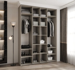 Arte Elegant Cashmere Como Ii Hinged Door Wardrobe H2460mm W1700mm D500mm, Four Doors, Sixteen Shelves, Two Hanging Rails, Gold Handles - thumbnail 3