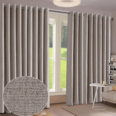 Imperial Rooms Living Room Curtain Pair Linen Thermal Insulated 100%blackout Eyelet Curtain Beige 90X90 Inches With Tie Backs - image 1