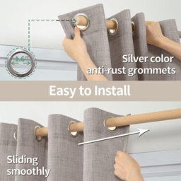 Imperial Rooms Living Room Curtain Pair Linen Thermal Insulated 100%blackout Eyelet Curtain Beige 90X90 Inches With Tie Backs - thumbnail 6