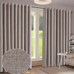Imperial Rooms Living Room Curtain Pair Linen Thermal Insulated 100%blackout Eyelet Curtain Beige 90X90 Inches With Tie Backs