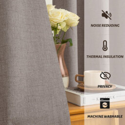 Imperial Rooms Living Room Curtain Pair Linen Thermal Insulated 100%blackout Eyelet Curtain Beige 90X90 Inches With Tie Backs - thumbnail 2