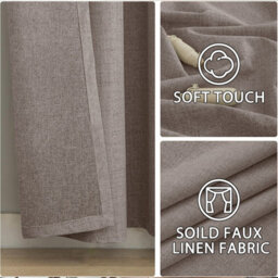 Imperial Rooms Living Room Curtain Pair Linen Thermal Insulated 100%blackout Eyelet Curtain Beige 90X90 Inches With Tie Backs - thumbnail 3
