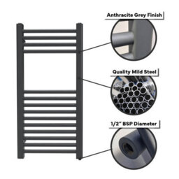 Lux Heat Anthracite Grey Ladder Towel Radiator 1200mm (H) X 600mm (W) - thumbnail 4