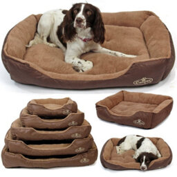 Actiaspet Brown Faux Leather Dog Bed Medium - thumbnail 1