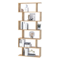 Homcom 6-Tier Wooden Modern S-Shaped Shelf Storage Unit Home Office Oak Colour - thumbnail 7