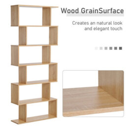 Homcom 6-Tier Wooden Modern S-Shaped Shelf Storage Unit Home Office Oak Colour - thumbnail 6
