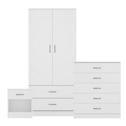 Lassic Vida Designs Riano 3 Piece Bedroom Set (1 Drawer Bedside Chest, 5 Drawer Chest, 2 Door 2 Drawer Wardrobe), White - thumbnail 8