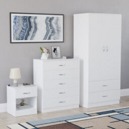 Lassic Vida Designs Riano 3 Piece Bedroom Set (1 Drawer Bedside Chest, 5 Drawer Chest, 2 Door 2 Drawer Wardrobe), White - thumbnail 6