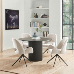 Furniturebox Uk Penrose Black Round Dining Table & 4 Cream Layla Fabric Swivel Chairs - thumbnail 1