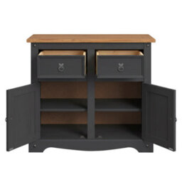 Mercers Furniture Corona Charcoal 2 Door 2 Drawer Sideboard Cabinet Solid Wood Mexican Pine Wooden Dark Grey Cupboard Dresser - thumbnail 5