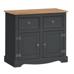 Mercers Furniture Corona Charcoal 2 Door 2 Drawer Sideboard Solid Wood Pine Wooden Dark Grey Cupboard Small Dresser Mexican Styling - thumbnail 2