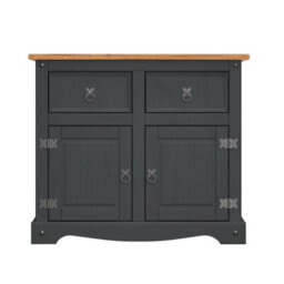 Mercers Furniture Corona Charcoal 2 Door 2 Drawer Sideboard Solid Wood Pine Wooden Dark Grey Cupboard Small Dresser Mexican Styling - thumbnail 3