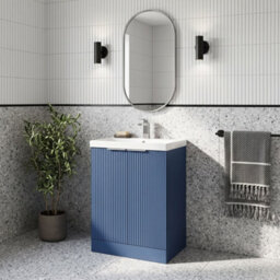 Balterley Tixall Fluted 2 Door Floor Standing Vanity Unit With Thin Edge Basin, Satin Blue, 600mm - thumbnail 4