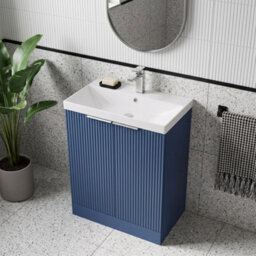 Balterley Tixall Fluted 2 Door Floor Standing Vanity Unit With Thin Edge Basin, Satin Blue, 600mm - thumbnail 3
