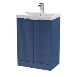 Balterley Tixall Fluted 2 Door Floor Standing Vanity Unit With Thin Edge Basin, Satin Blue, 600mm