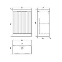 Balterley Tixall Fluted 2 Door Floor Standing Vanity Unit With Thin Edge Basin, Satin Blue, 600mm - thumbnail 2