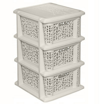 B2C Storage Unit With Baskets Drawer Box Organizer Tower Cabinet White 3 Basker Unit - image 1