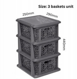 B2C Storage Unit With Baskets Drawer Box Organizer Tower Cabinet White 3 Basker Unit - thumbnail 2