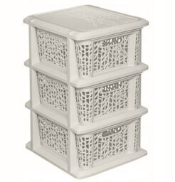B2C Storage Unit With Baskets Drawer Box Organizer Tower Cabinet White 3 Basker Unit - thumbnail 1