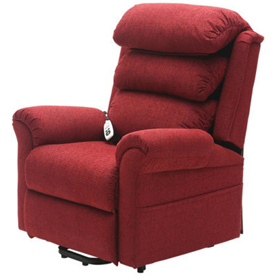 Loops Comfortable Dual Motor Rise And Recline Armchair With Waterfall Pillow In Red Chenille Fabric - image 1