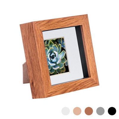 "Nicola Spring 4 X 4"" Photo Frame - Dark Wood/white Mount - 3D Photo Frame Picture Frame Box Portrait Display Case (12.5 X 12.5Cm)" - image 1