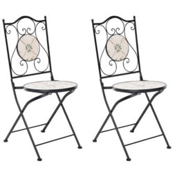Wyld And Coco Garden Set Of 2 Folding Chairs Black Iron With Round Mosaic Ceramic Tile Flower Pattern - thumbnail 5