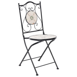 Wyld And Coco Garden Set Of 2 Folding Chairs Black Iron With Round Mosaic Ceramic Tile Flower Pattern - thumbnail 6