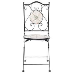 Wyld And Coco Garden Set Of 2 Folding Chairs Black Iron With Round Mosaic Ceramic Tile Flower Pattern - thumbnail 1