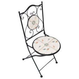 Wyld And Coco Garden Set Of 2 Folding Chairs Black Iron With Round Mosaic Ceramic Tile Flower Pattern - thumbnail 7