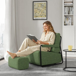 Sobuy Armchair With Footstool 29.1X26.3X30.7 Inch Load Capacity 143 Kg Fst99-Sy - Dark Green - thumbnail 8