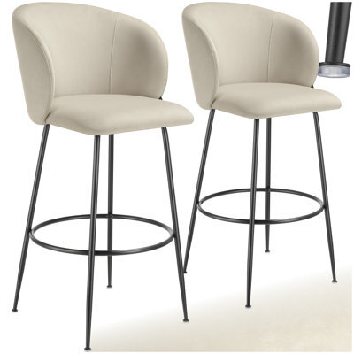 Tectake Bar Stool Luana - With Backrest, Velvet Look And Padded - Cream/black, Set Of 2 - image 1