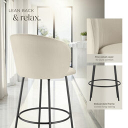 Tectake Bar Stool Luana - With Backrest, Velvet Look And Padded - Cream/black, Set Of 2 - thumbnail 4