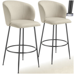 Tectake Bar Stool Luana - With Backrest, Velvet Look And Padded - Cream/black, Set Of 2 - thumbnail 1