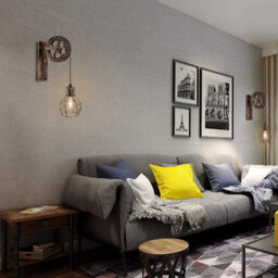 " Industrial Wall Light Loft Pulley Wheel Lamp Retro Wall Sconce Fixture E27 Wire Cage Brushed Copper With Bulb" - thumbnail 6