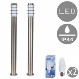Valuelights Wharf Pair Of - Modern Outdoor Stainless Steel Bollard Lantern Light Posts - 1 Metre - Led Candle Bulbs 3000K - thumbnail 1