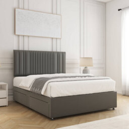 Bsspoke Florence Divan Bed Set In Grey Plush Velvet With 24Inch Panel Headboard 4 Drawers & Mattress Double King 4Ft 6Ft - thumbnail 3