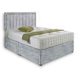 Dining Tables Cairo Matching Headboard Divan Set, 2 Drawer On Same Side With Sprung 1500 Comfort Mattress - Crushed Velvet Silver - Double - thumbnail 4