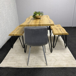 Kosy Koala Modern Dining Table Set With 2 Benches And 2 Grey Velvet Chairs Kitchen Dining Room Furniture