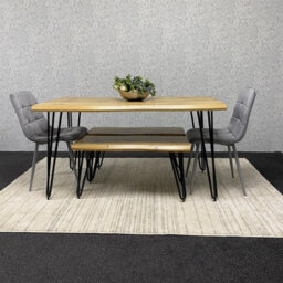 Kosy Koala Modern Dining Table Set With 2 Benches And 2 Grey Velvet Chairs Kitchen Dining Room Furniture - thumbnail 2