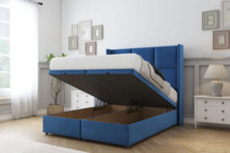 "Sloomy Beaumont Navy Plush Ottoman Bed Base With 54"" Wingback Headboard 4' Small Double" - thumbnail 2